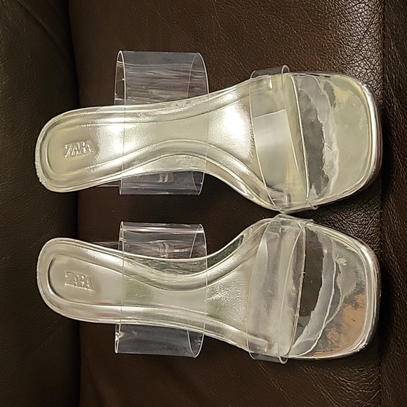 ZARA NWOT, Transparent Heeled Sandals - size 7 ( EU 37) Silver Heel height 3.9 " - Picture 10 of 12